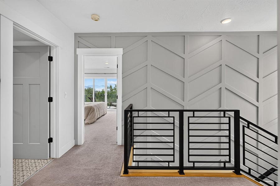 Upper level hallway with accent wall