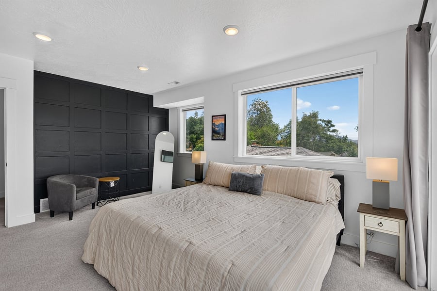 Master bedroom with accent wall