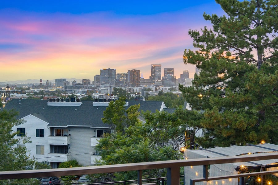 View of the SLC skyline from the upper-level deck