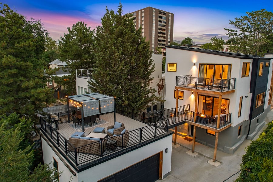 Drone view of the rear of the property