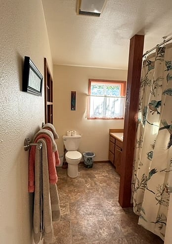 Bathroom with west facing opening window.