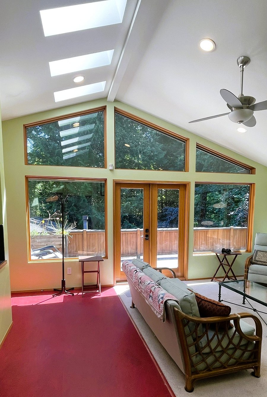 front room, looking out onto entrance & private front porch 