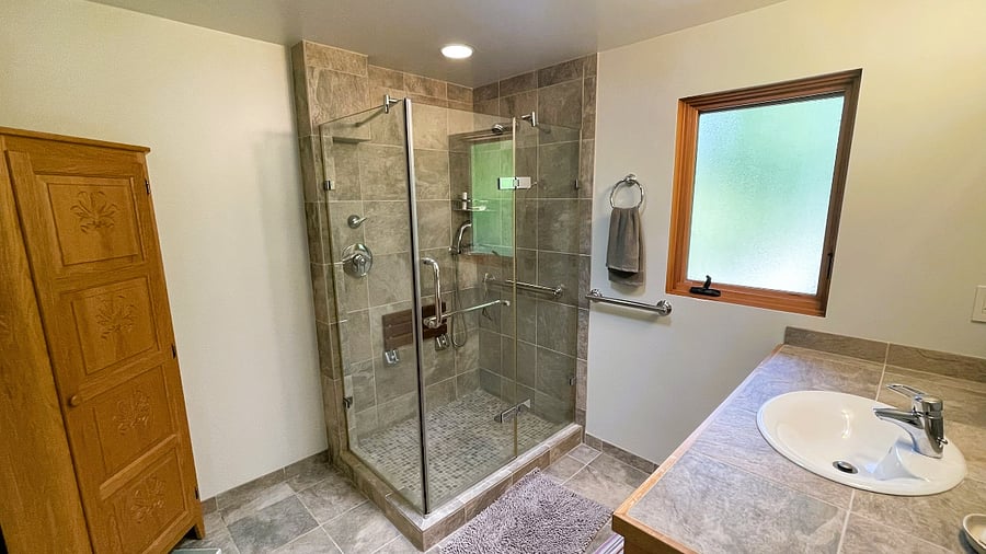 bathroom, shower and storage