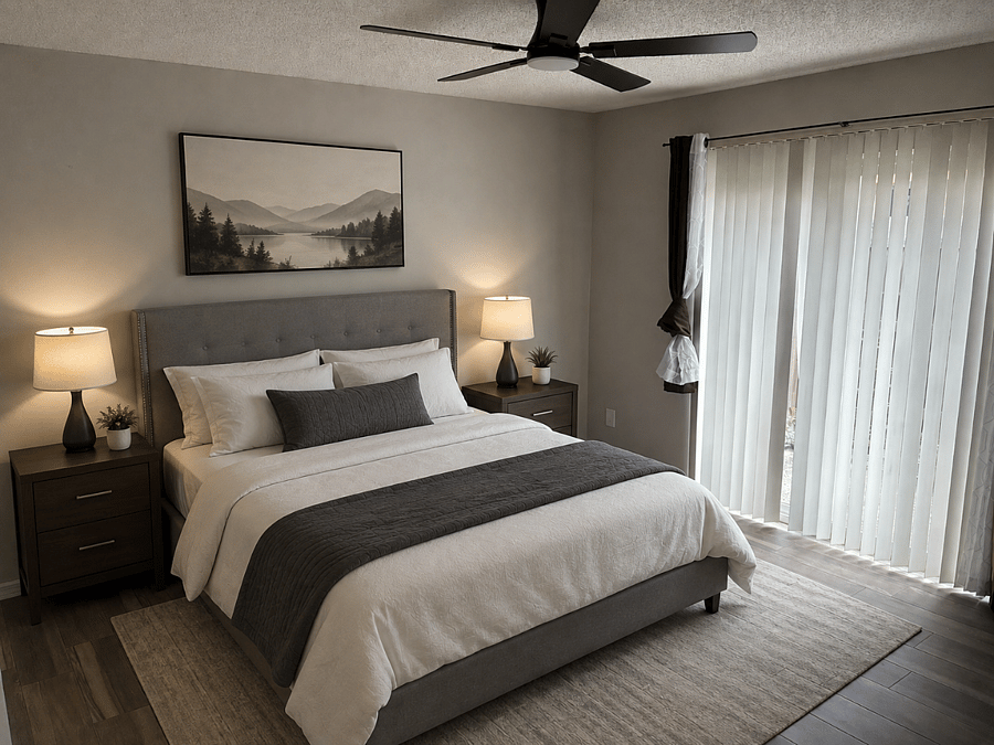 Photos have been virtually staged to illustrate the planned furnishings and finished appearance of the rental. Actual furniture, finishes, and decor may vary.