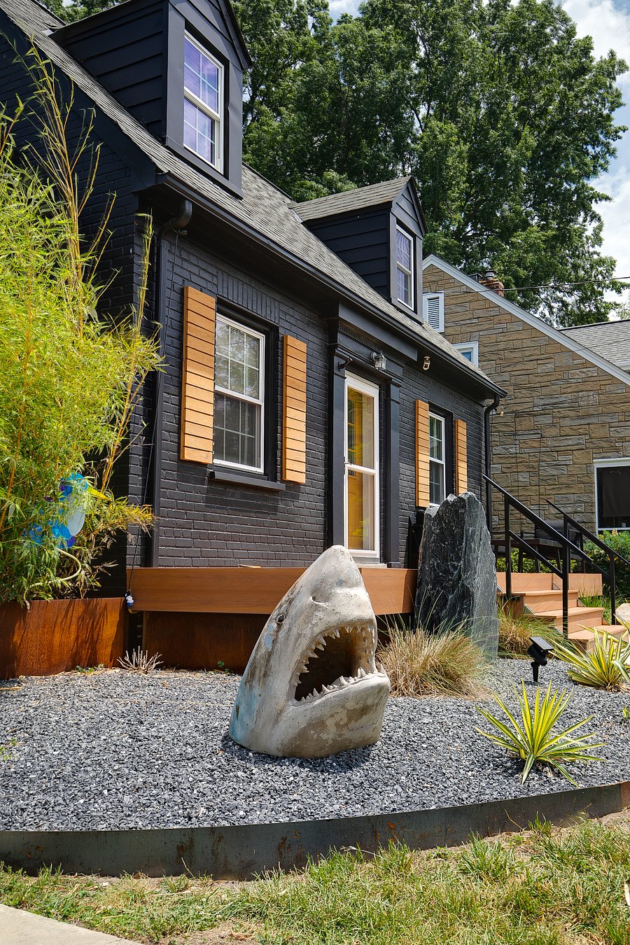 Unique touches (such as sculptures and the iconic shark head) make our home a highlight of the neighborhood.