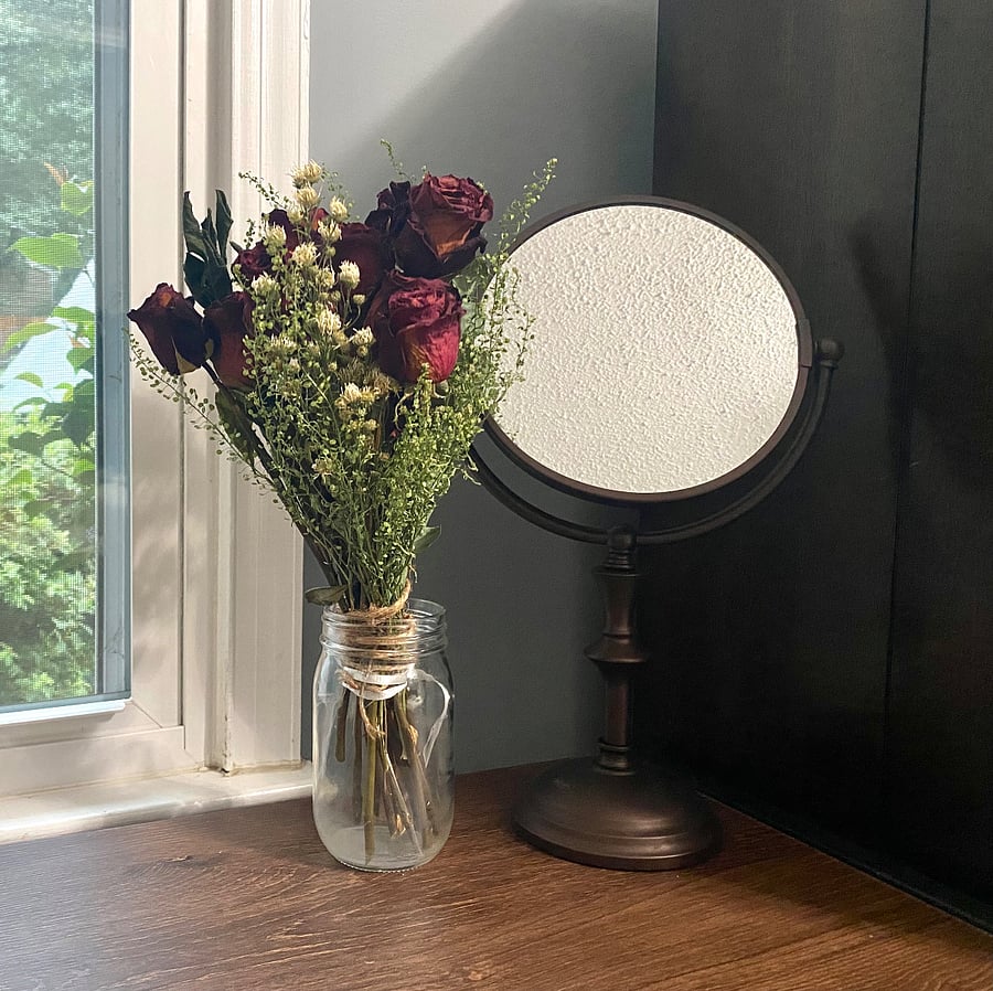 Makeup Mirror, Desk Overlooks Garden
