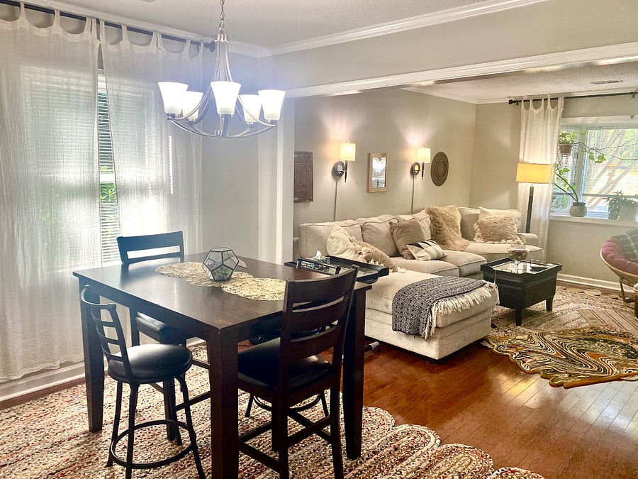 Open Concept Dining Room/Living Room with Fireplace