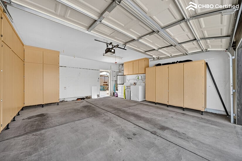 2 car garage with built-in storage cabinets
