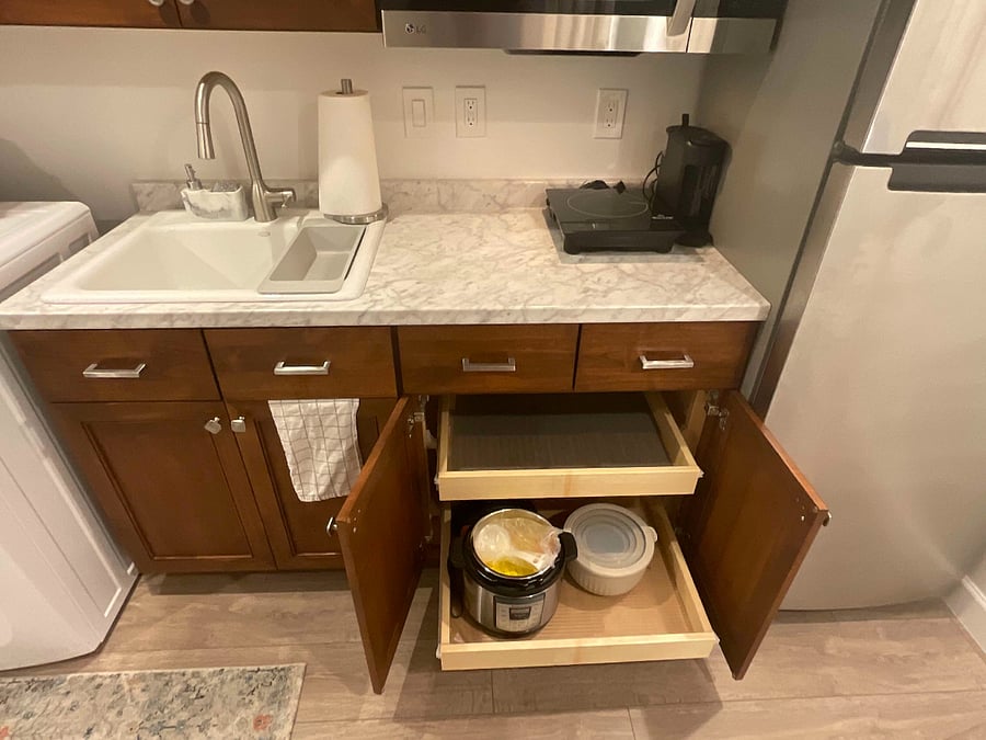 High quality cabinets with roll out shelves.