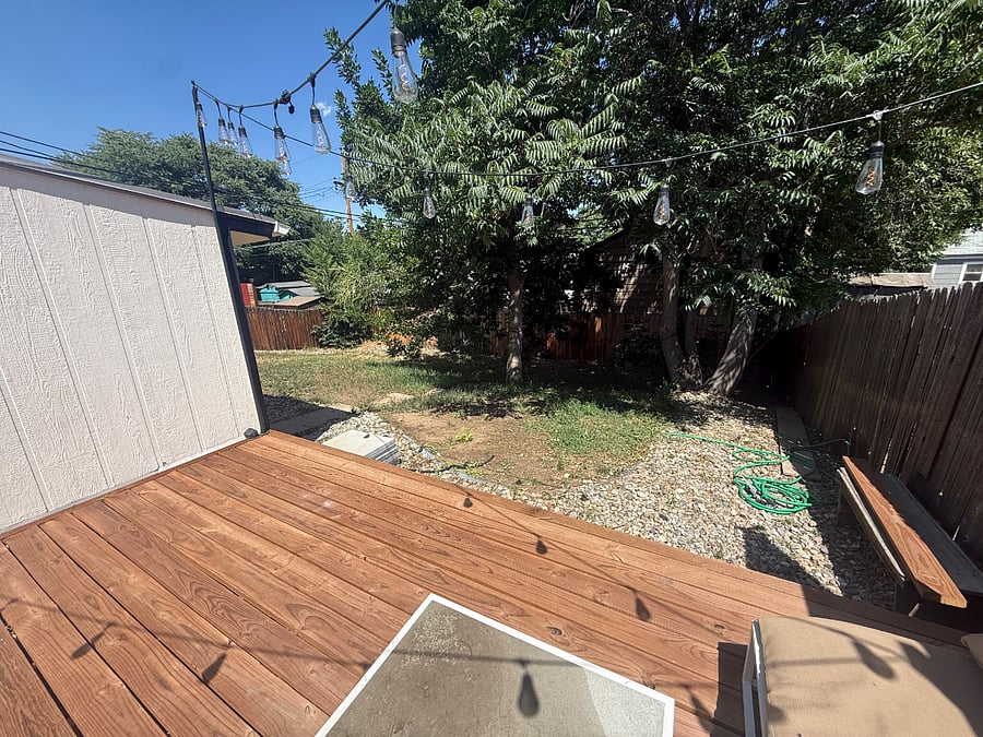 Back deck with huge back yard, great for pets! 