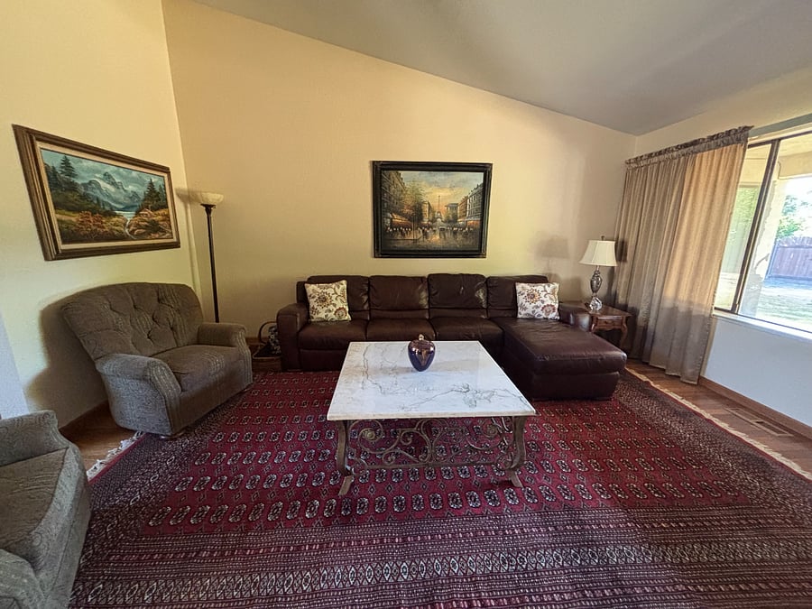 Step down into the large living room