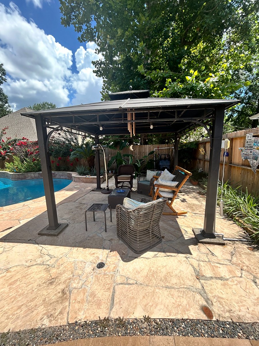 Pergola with power outlets.