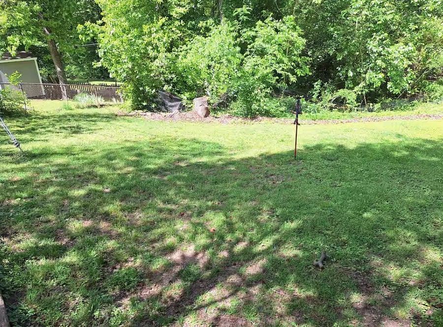 Large fenced backyard with a picnic table that doubles as a workspace or outdoor dining area. The backyard has a creek behind it, so you'll hear plenty of birds, and it adds privacy. Pet-friendly for any well-behaved pets.