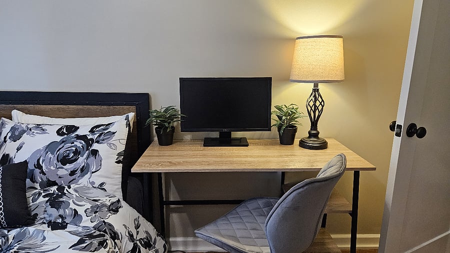Dedicated workspace with monitor and chair
