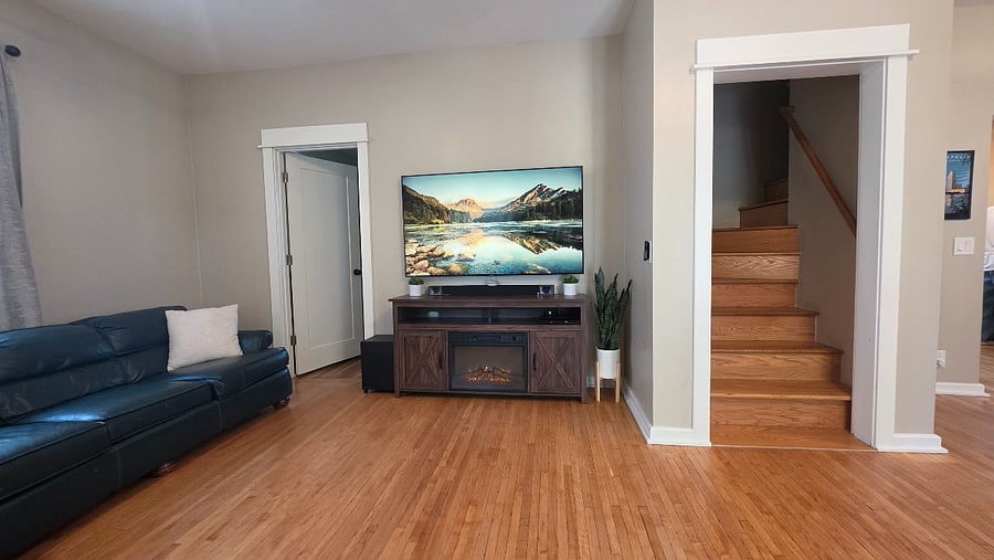 Samsung Frame TV with Art Mode in the main living room.