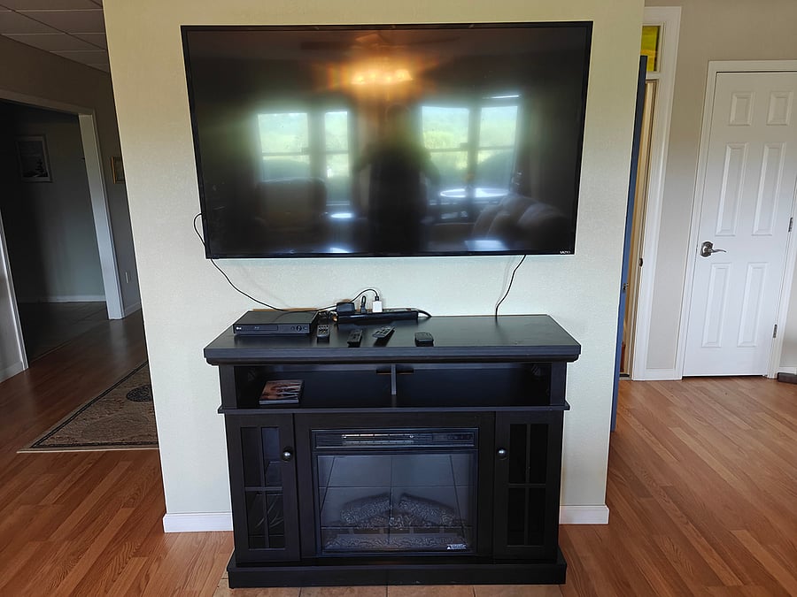 55" smart TV and electronic fire place