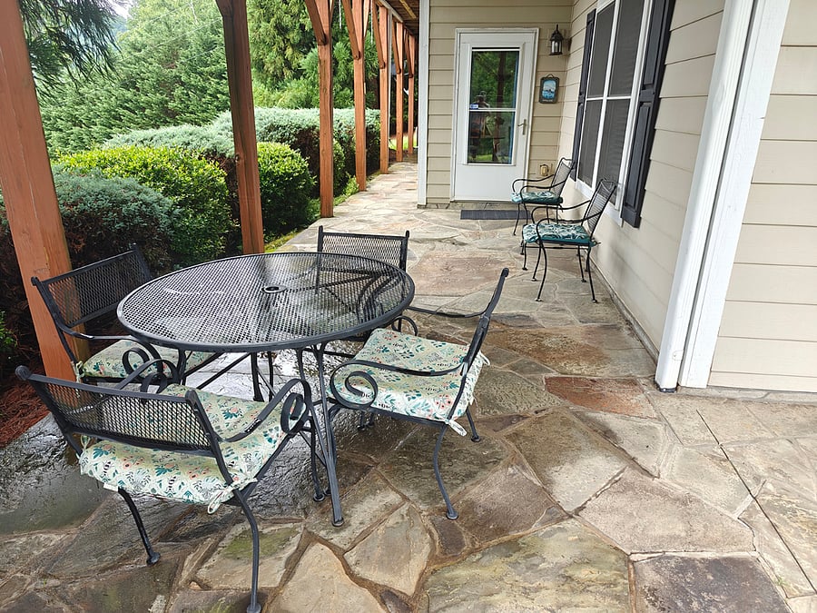 Large patio and entrance to house