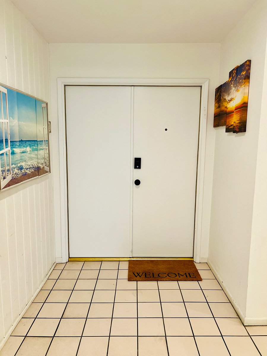 Just outside my condo door with keypad entry, into the foyer of the building.