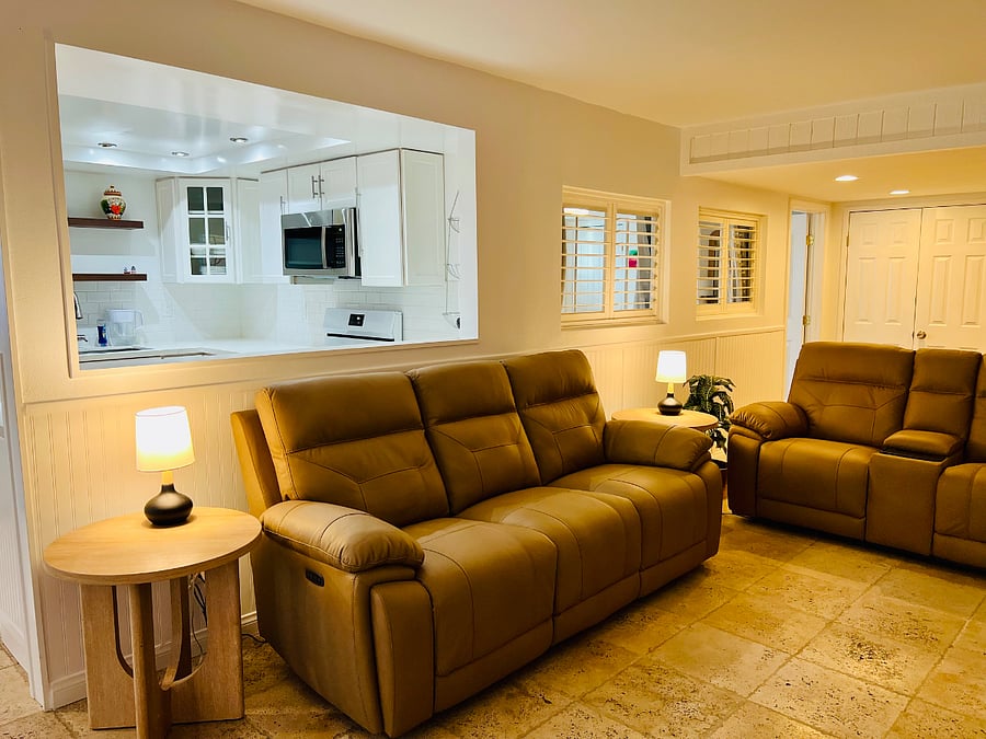 View from living room into the kitchen