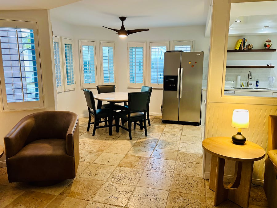 View from living room into kitchen