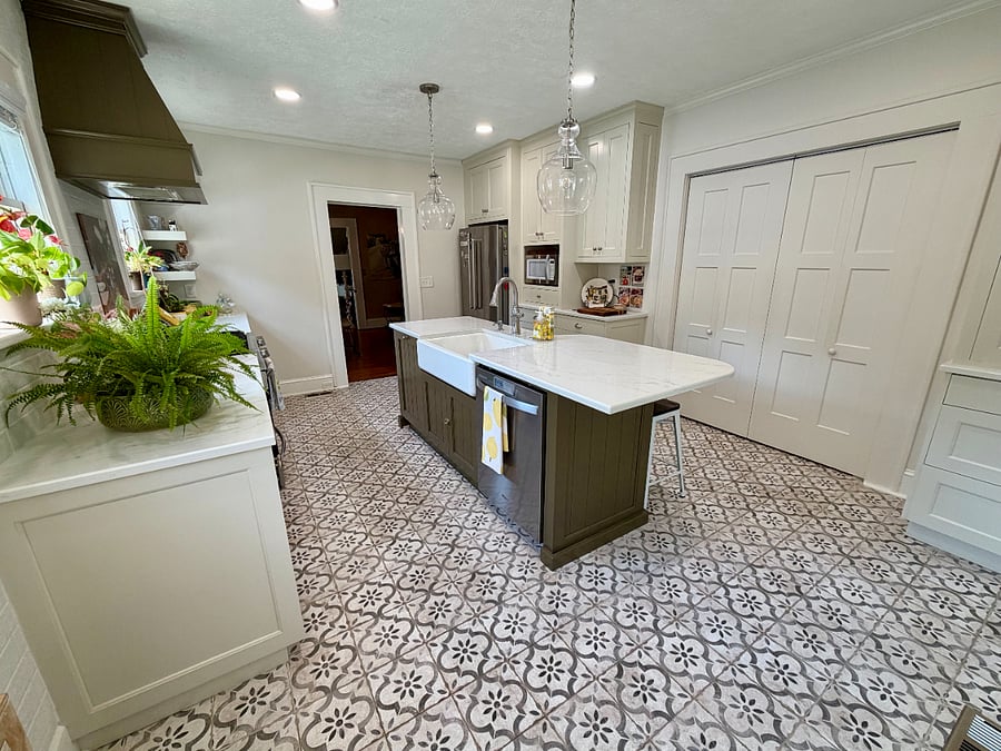 Large pantry. Cabinets hold many appliances including dual drawer Ninja air fryer, toaster, and Ninja blender and food processor.