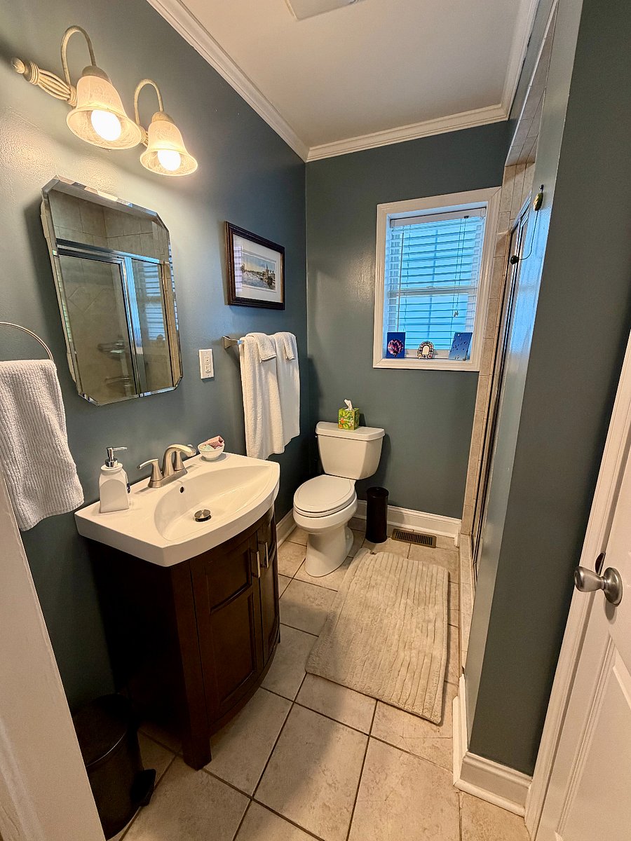 Secondary Bathroom--renovation in progress. New shower and flooring will be completed prior to guest occupancy.