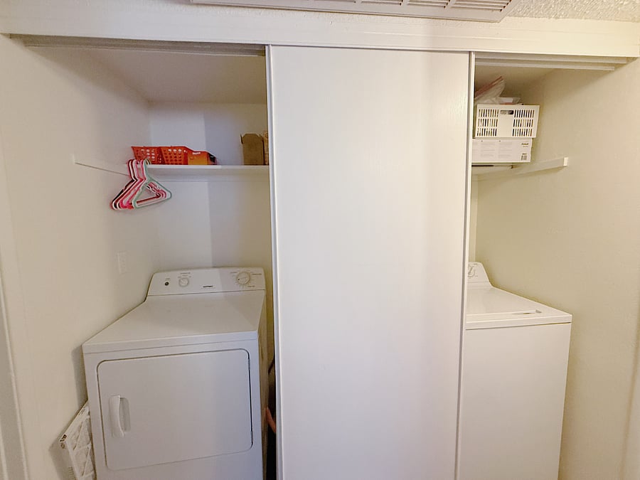 Washer and dryer located directly outside of your bedroom