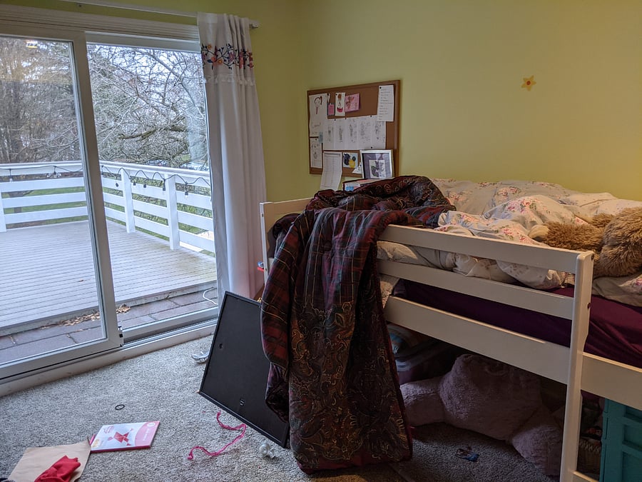 Bedroom 2 includes access to the deck. Will be furnished with a queen bed and dresser.