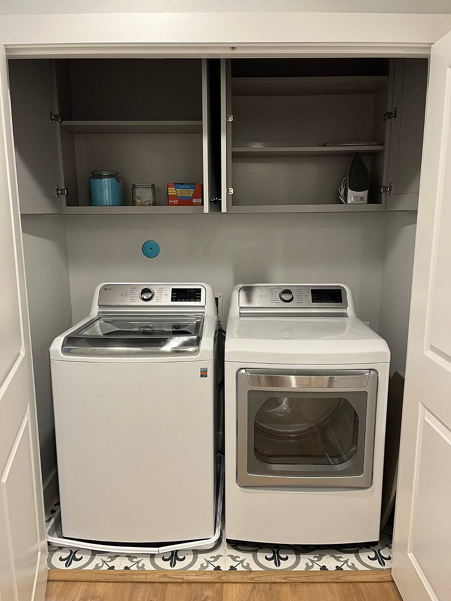 Large Capacity Washer & Dryer + Iron & Board. Tide Pods Included.