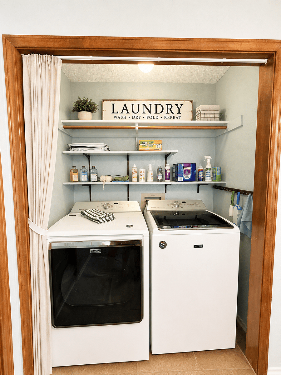 Oversized washer + drying with extra soaps, ironing board, etc..