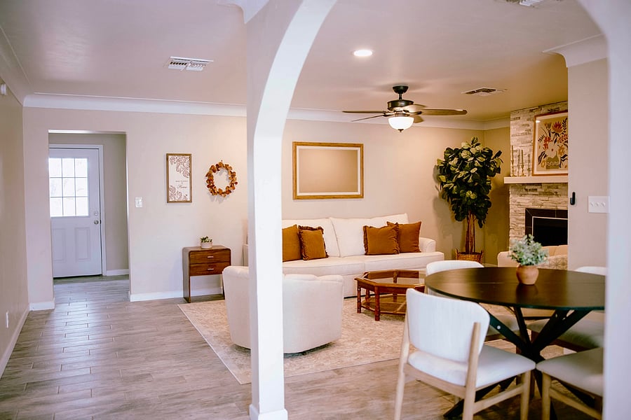 Entry of the house leading to the shared dining room and living space