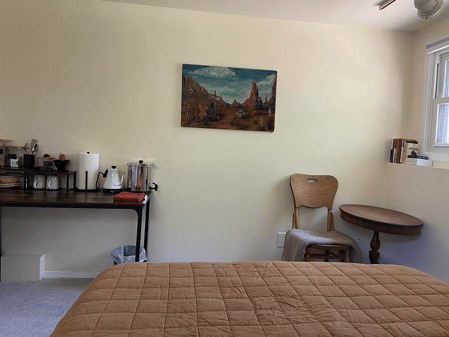 Coffee station and small table and chair