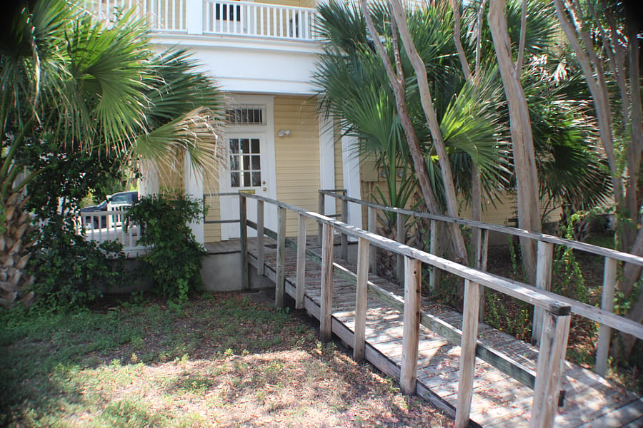 The upstairs has its own outside door.