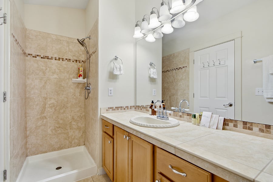 Bathroom 2 -  A spacious walk-in shower with great water pressure and a handheld shower handle  perfect for refreshing after a full day out