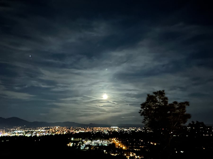 City views at night, bathed in the glow of the moon.