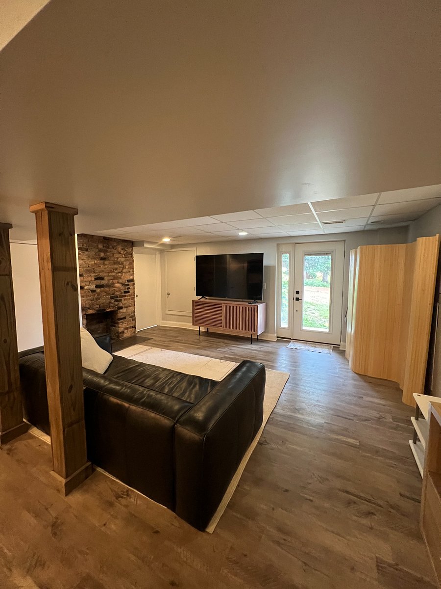 Front entry door and living room