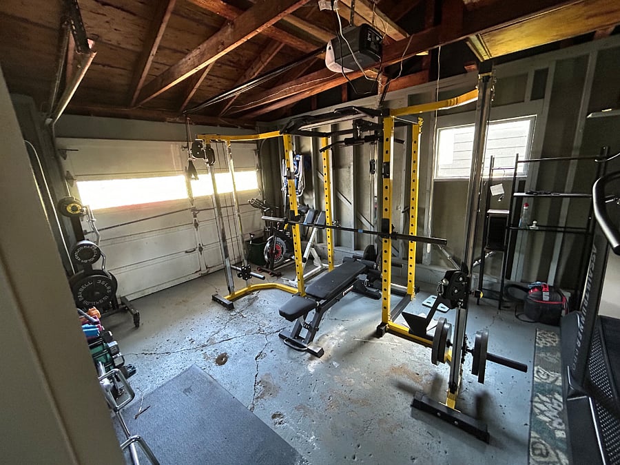 Garage gym w/ treadmill