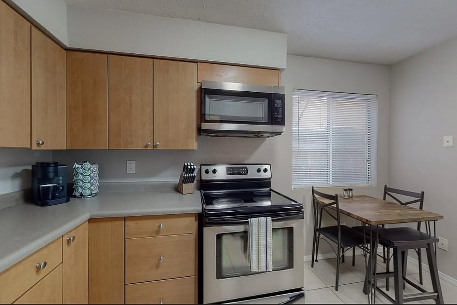 Electric stove with oven. Microwave