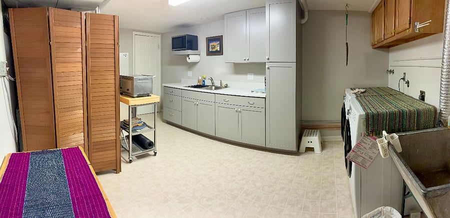 Shared kitchenette/laundry.