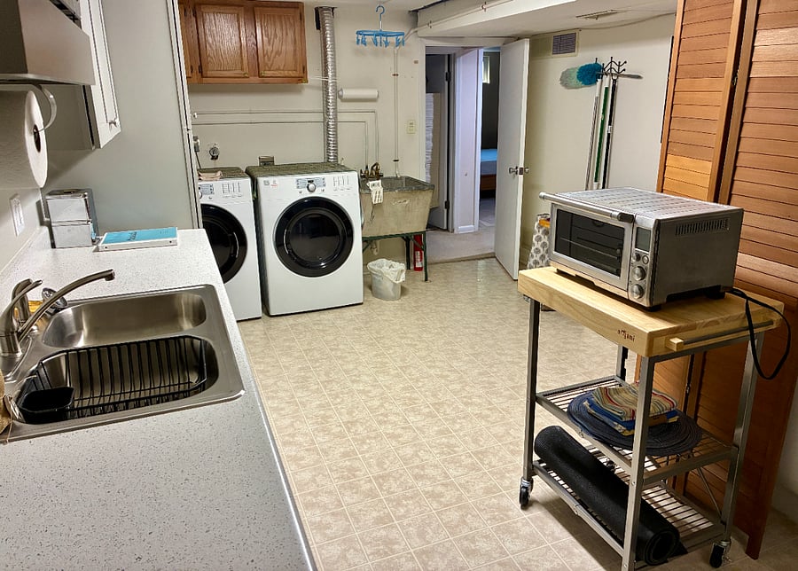 View from far side of shared kitchenette/laundry.