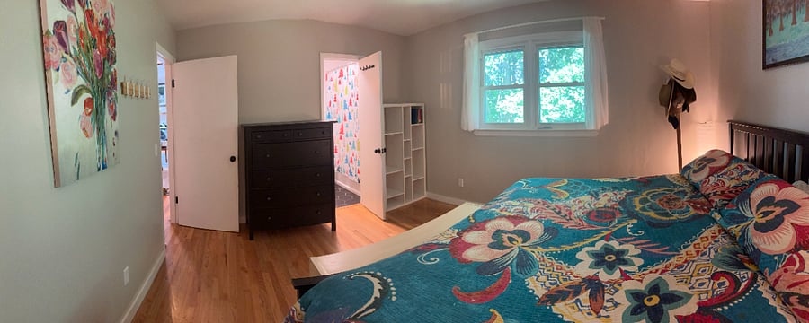 Master bedroom: king bed and attached Jack and Jill bathroom