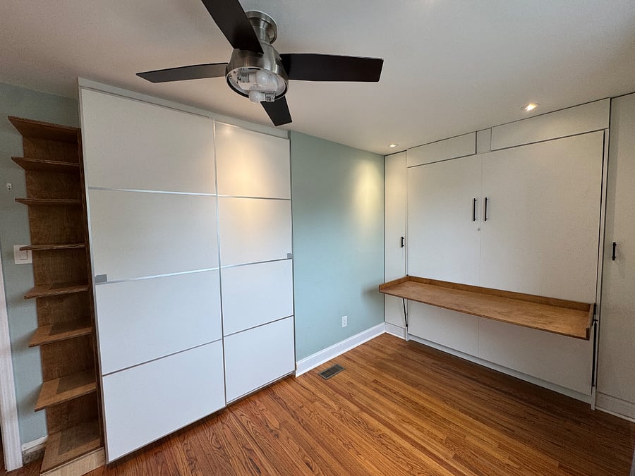 Bedroom one, bed upright position with desk/work position. 