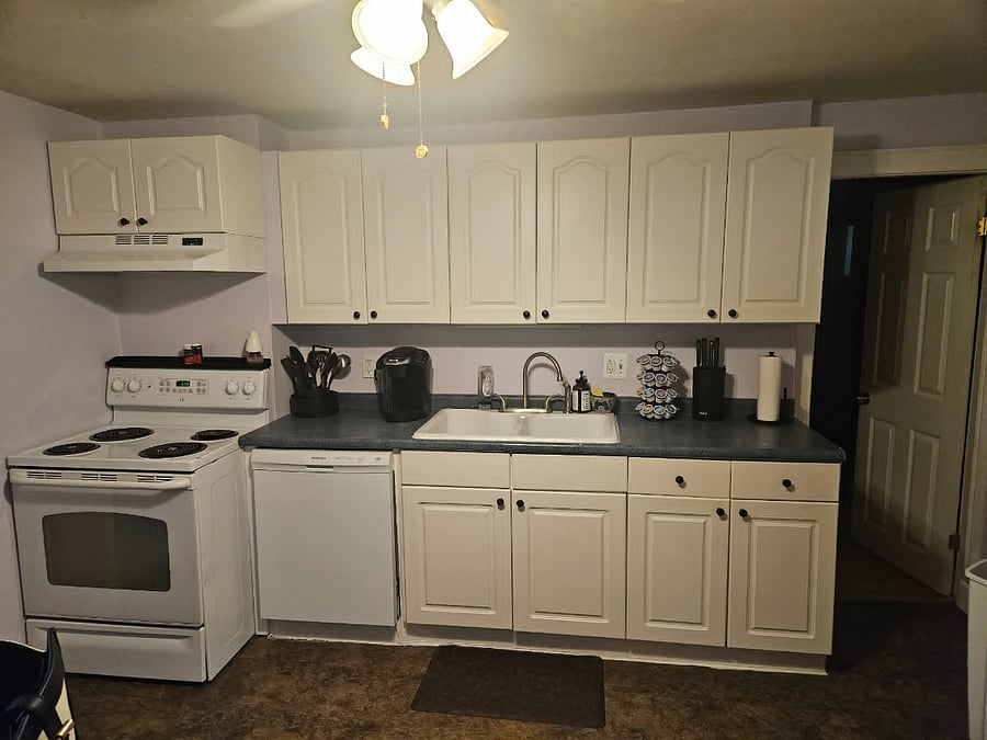 Stocked kitchen with a Keurig coffee station