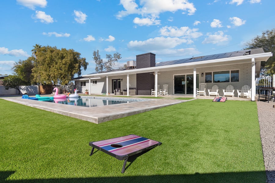 Backyard, Pool, games and floats.