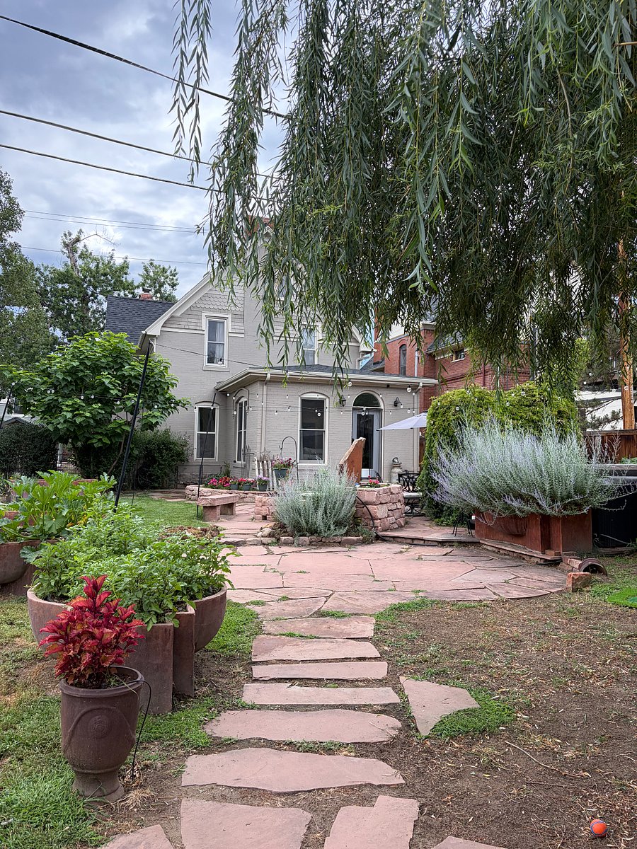 Massive backyard oasis, featuring a private 8-person hot tub, detached gym, vegetable and herb garden, willow tree, firepit, and seating area, perfect for hosting or evenings around the fire!