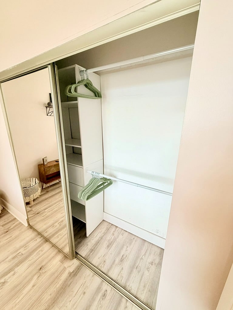 Custom closet system with hangers.