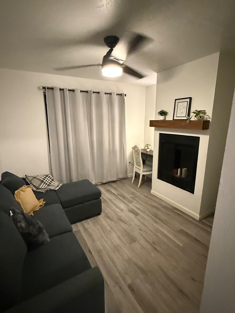 Bedroom #2 sofa/ sofa -bed includes a desk, chair, and air-mattress. Fire place can not be turned on