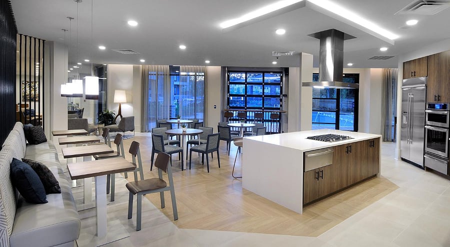 Clubroom with catering kitchen in clubhouse