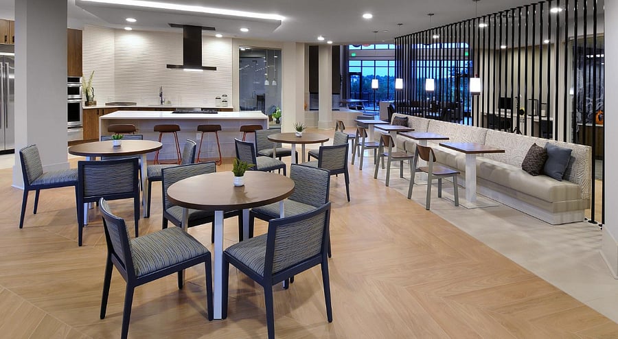 Clubroom with sitting area and catering kitchen