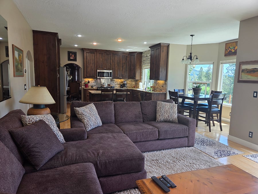 Family room looking into kitchen.